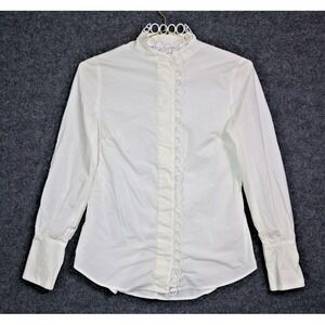 Pearl Shirt Women 4 Off White Cream Lela Rose Poplin Button Down Snap Cuffs EUC